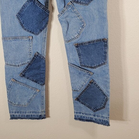 Vintage Brazil Patchwork Repurposed Jeans 29X30 Raw Frayed Hem Y2K - Picture 8 of 13